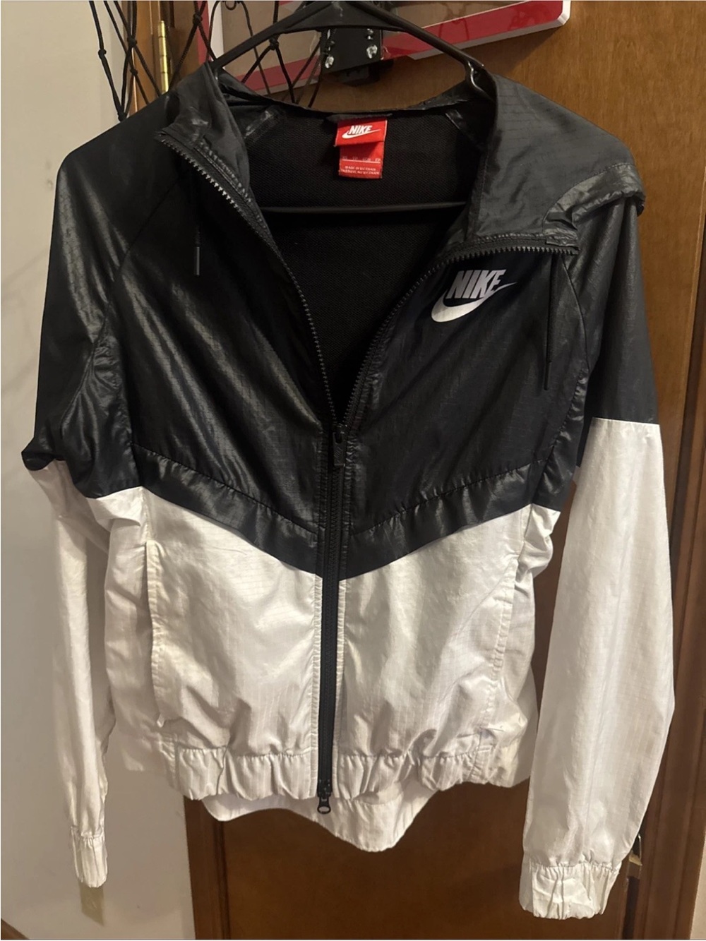Nike Black and White Colorblock Windbreaker Pea Coat